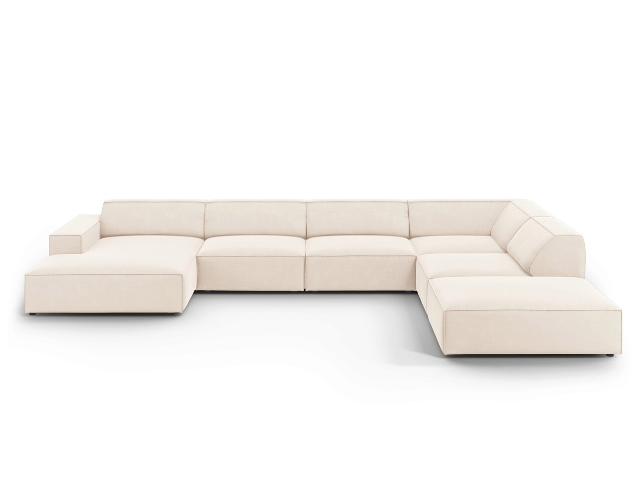 Coltar panoramic dreapta 7 locuri, Jodie, Micadoni Home, BL, 364x262x70 cm, catifea, bej deschis Colțare